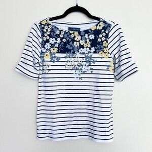 Karen Scott Floral Stripe Tee PM | Cottagecore Coastal Casual | Recycled Cotton